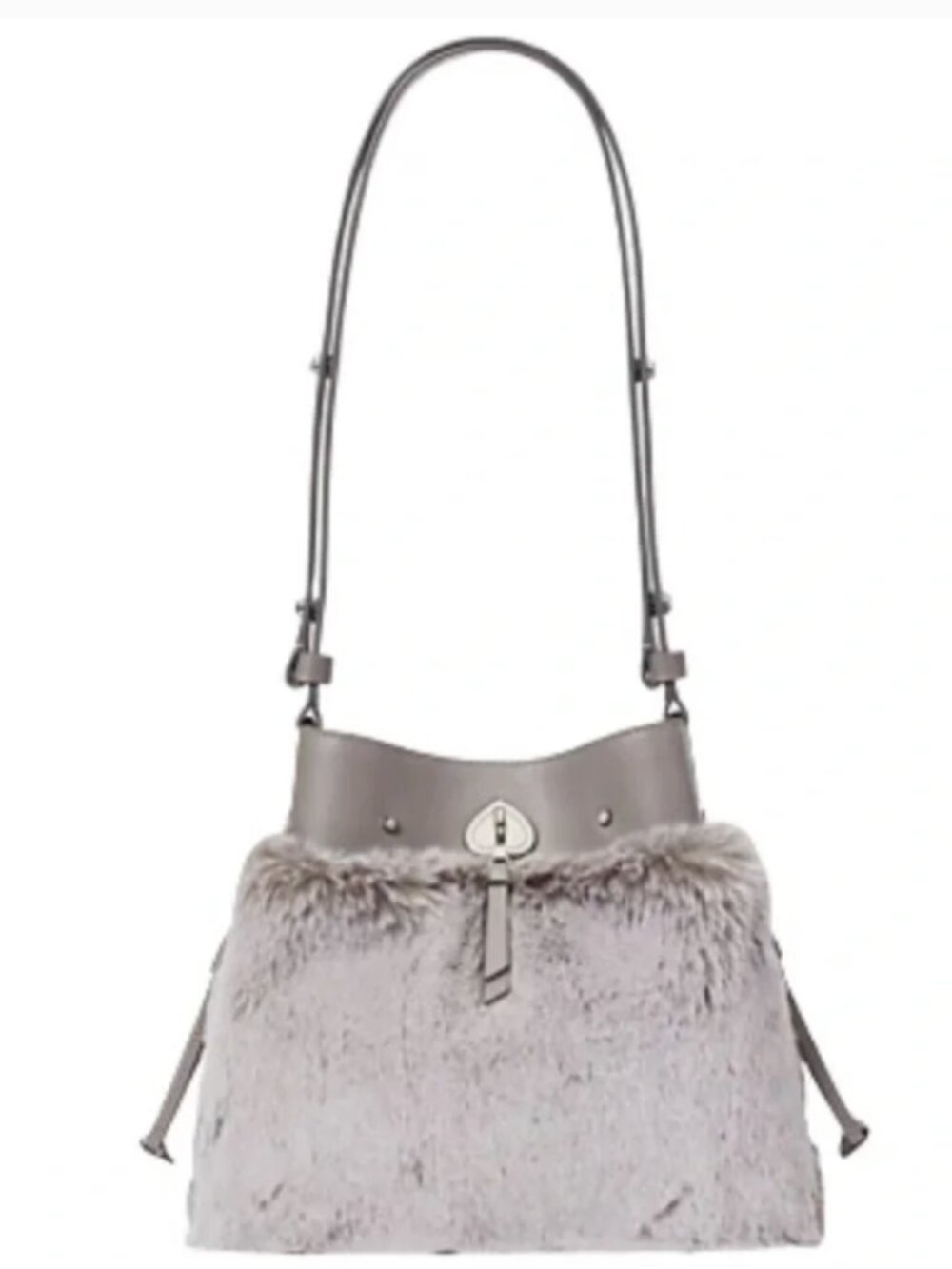 KATE SPADE ♠️ Marti Faux Grey Cat Fur Small Bucket Shoulder Bag